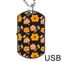 Retro 40s 50s Flowers Pattern Halloween 3 Dog Tag Usb Flash (one Side) by violetheavensky