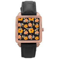 Retro 40s 50s Flowers Pattern Halloween 3 Rose Gold Leather Watch  by violetheavensky