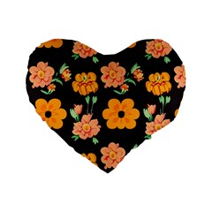 Retro 40s 50s Flowers Pattern Halloween 3 Standard 16  Premium Flano Heart Shape Cushions by violetheavensky