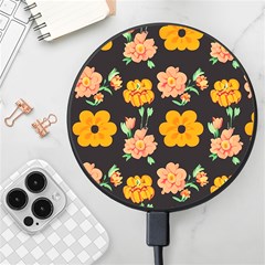 Retro 40s 50s Flowers Pattern Halloween 3 Wireless Fast Charger(black) by violetheavensky