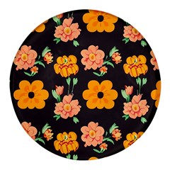 Retro 40s 50s Flowers Pattern Halloween 3 Round Glass Fridge Magnet (4 Pack) by violetheavensky