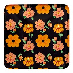 Retro 40s 50s Flowers Pattern Halloween 3 Square Glass Fridge Magnet (4 Pack) by violetheavensky