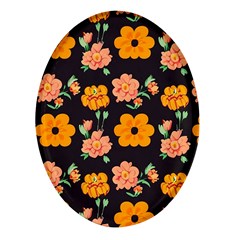 Retro 40s 50s Flowers Pattern Halloween 3 Oval Glass Fridge Magnet (4 Pack) by violetheavensky