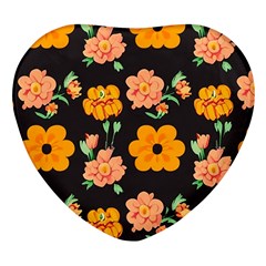 Retro 40s 50s Flowers Pattern Halloween 3 Heart Glass Fridge Magnet (4 Pack) by violetheavensky