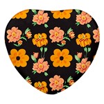 Retro 40s 50s Flowers Pattern Halloween 3 Heart Glass Fridge Magnet (4 pack) Front