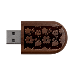 Retro 40s 50s Flowers Pattern Halloween 3 Wood Oval Usb Flash Drive by violetheavensky