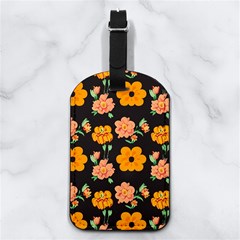 Retro 40s 50s Flowers Pattern Halloween 3 Nappa Leather Luggage Tag Rectangle by violetheavensky