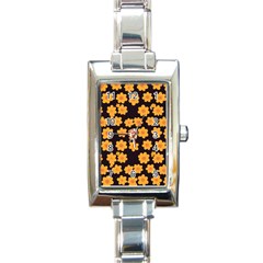 Retro 40s 50s Flowers Pattern Halloween 4 Rectangle Italian Charm Watch by violetheavensky