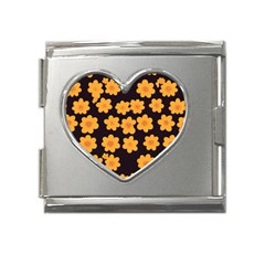 Retro 40s 50s Flowers Pattern Halloween 4 Mega Link Heart Italian Charm (18mm) by violetheavensky