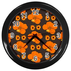 Retro 40s 50s Flowers Pattern Halloween 2 Wall Clock (black) by violetheavensky