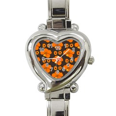 Retro 40s 50s Flowers Pattern Halloween 2 Heart Italian Charm Watch by violetheavensky