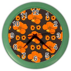 Retro 40s 50s Flowers Pattern Halloween 2 Color Wall Clock by violetheavensky