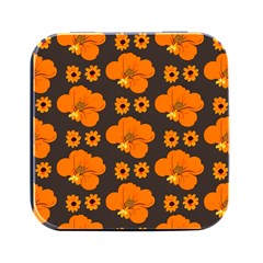 Retro 40s 50s Flowers Pattern Halloween 2 Square Metal Box (black) by violetheavensky