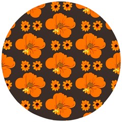 Retro 40s 50s Flowers Pattern Halloween 2 Wooden Puzzle Round by violetheavensky