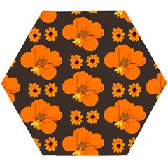 Retro 40s 50s Flowers Pattern Halloween 2 Wooden Puzzle Hexagon by violetheavensky