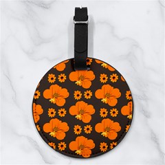 Retro 40s 50s Flowers Pattern Halloween 2 Nappa Leather Luggage Tag Round by violetheavensky