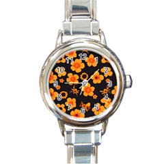 Retro 40s 50s Flowers Pattern Halloween Round Italian Charm Watch by violetheavensky