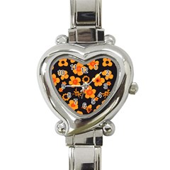 Retro 40s 50s Flowers Pattern Halloween Heart Italian Charm Watch by violetheavensky