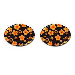 Retro 40s 50s Flowers Pattern Halloween Cufflinks (oval) by violetheavensky