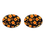 Retro 40s 50s Flowers Pattern Halloween Cufflinks (Oval) Front(Pair)