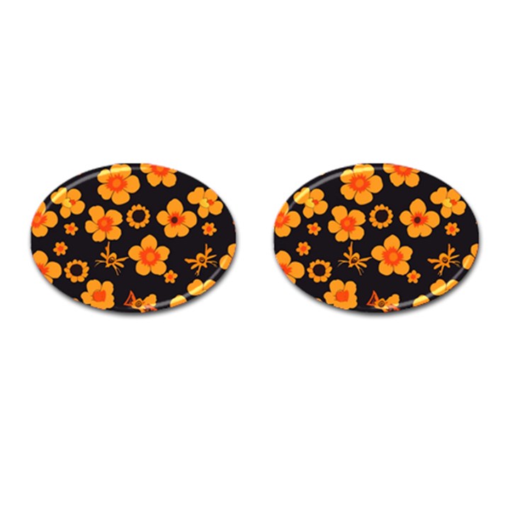 Retro 40s 50s Flowers Pattern Halloween Cufflinks (Oval)