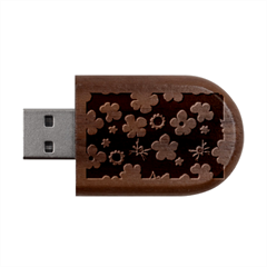 Retro 40s 50s Flowers Pattern Halloween Wood Oval Usb Flash Drive by violetheavensky