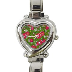 Mid Century Retro Floral 1970s 1960s Pattern 88 Heart Italian Charm Watch by violetheavensky