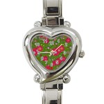 Mid Century Retro Floral 1970s 1960s Pattern 88 Heart Italian Charm Watch Front