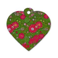 Mid Century Retro Floral 1970s 1960s Pattern 88 Dog Tag Heart (two Sides) by violetheavensky