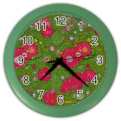 Mid Century Retro Floral 1970s 1960s Pattern 88 Color Wall Clock by violetheavensky