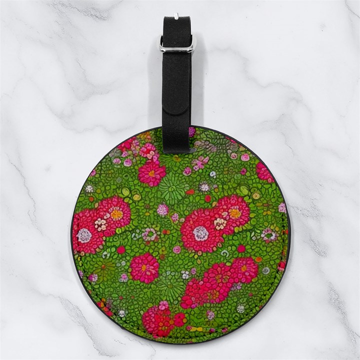 Mid Century Retro Floral 1970s 1960s Pattern 88 Nappa Leather Luggage Tag Round