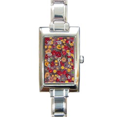 Mid Century Retro Floral 1970s 1960s Pattern 90 Rectangle Italian Charm Watch by violetheavensky