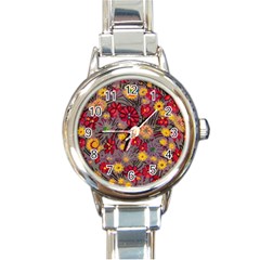 Mid Century Retro Floral 1970s 1960s Pattern 90 Round Italian Charm Watch by violetheavensky