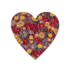 Mid Century Retro Floral 1970s 1960s Pattern 90 Heart Magnet by violetheavensky