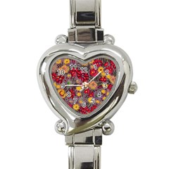 Mid Century Retro Floral 1970s 1960s Pattern 90 Heart Italian Charm Watch by violetheavensky