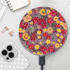 Mid Century Retro Floral 1970s 1960s Pattern 90 Wireless Fast Charger(white) by violetheavensky