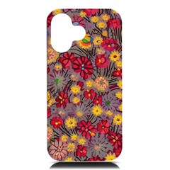 Mid Century Retro Floral 1970s 1960s Pattern 90 Iphone 16 Black Uv Print Pc Hardshell Case by violetheavensky