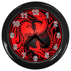 Red Yin Yang Dragons Wall Clock (black) by JeffBartels