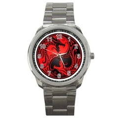 Red Yin Yang Dragons Sport Metal Watch by JeffBartels