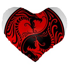 Red Yin Yang Dragons Large 19  Premium Flano Heart Shape Cushions by JeffBartels