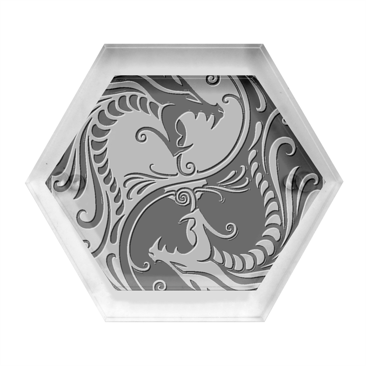 Red Yin Yang Dragons Hexagon Wood Jewelry Box