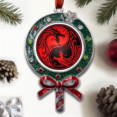 Red Yin Yang Dragons Metal X mas Lollipop With Crystal Ornament by JeffBartels