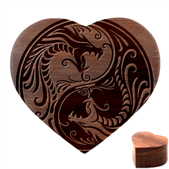 Red Yin Yang Dragons Heart Wood Jewelry Box by JeffBartels