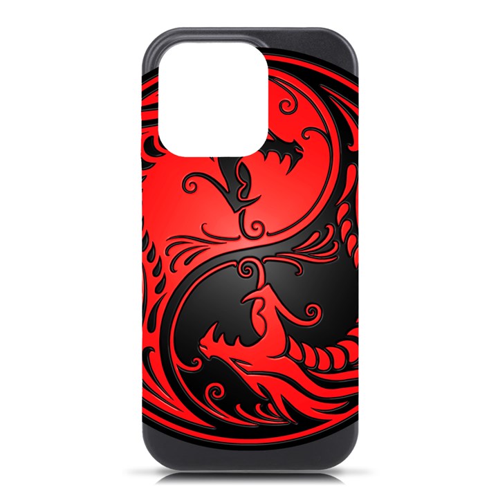 Red Yin Yang Dragons iPhone 16 Pro Black UV Print PC Hardshell Case