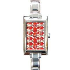 Mid Century Retro Floral 1970s 1960s Pattern 91 Rectangle Italian Charm Watch by violetheavensky