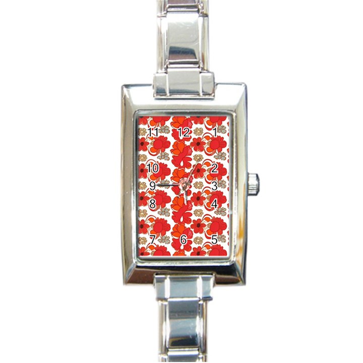 Mid Century Retro Floral 1970s 1960s Pattern 91 Rectangle Italian Charm Watch