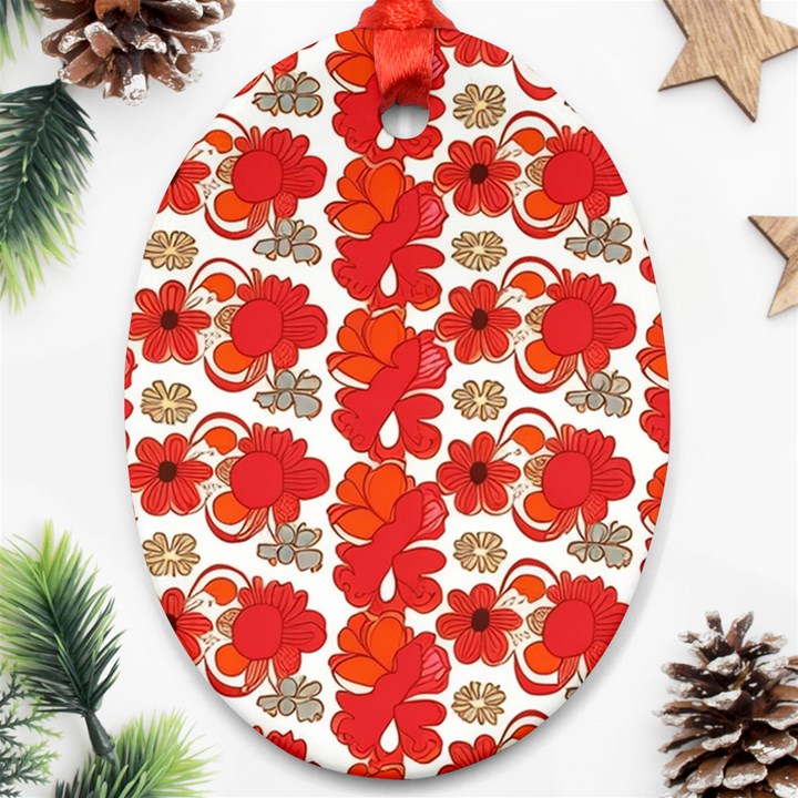 Mid Century Retro Floral 1970s 1960s Pattern 91 Ornament (Oval)