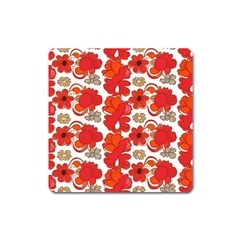 Mid Century Retro Floral 1970s 1960s Pattern 91 Square Magnet by violetheavensky