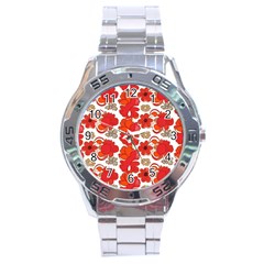 Mid Century Retro Floral 1970s 1960s Pattern 91 Stainless Steel Analogue Watch by violetheavensky