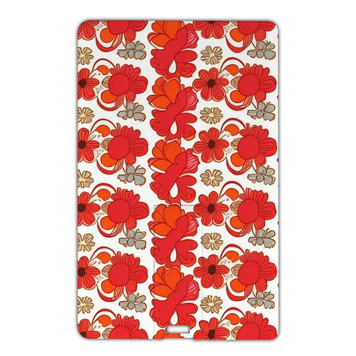 Mid Century Retro Floral 1970s 1960s Pattern 91 Name Card Style USB Flash Drive